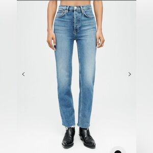 Re/Done Comfort Stretch High Rise Stove Pipe Denim in Mid 70S. SIZE 26